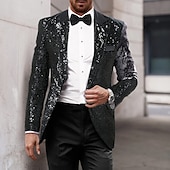 billiga festblazer-Herr Kavajjacka Smoking Lyx Glittriga Lappverk Solid färg Blazer Svart Silver Rubinrött Standardpassform Singelknäppt 1 Knapp