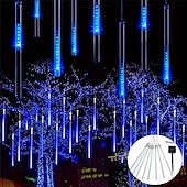 abordables Funciona con energía solar-1 luz solar de lluvia de meteoritos, 30 cm, 8 tubos, 192 ledes, luces para aleros de árbol de Navidad para decoración de árboles de Navidad y jardines
