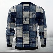 billiga tröjor med tryck för män-Herr Ful jultröja Pullover tröja Stickat Ribbad Sticka Vanliga toppar Stickat jultomten Rund hals Festkvällskläder Kläder Drop Shoulder Höst vinter Blå S M L