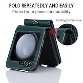 abordables Carcasas Samsung-teléfono Funda Para Z Flip 6 Z Flip 5 Z Flip 4 Z Flip 3 Funda Trasera con Soporte con cordón Ranura para tarjetas Retro TPU Cuero de PU