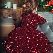 preiswerte Partykleider-kinderkleidung Mädchen Party Kleid Feste Farbe Langarm Leistung Gitter Prinzessin Süß Gitter Mitte der Wade Etuikleid Tüll-Kleid Sommer Frühling Herbst Kinder Schwarz Wein Marineblau