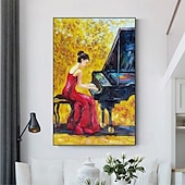 preiswerte Gemälde mit Menschen-Musik-Ölgemälde, handgemalt, impressionistisches Geiger-Porträt-Ölgemälde auf Leinwand - handgemalte Textur, Musik-Ölgemälde, bildende Kunst, Pattle Knife-Porträt-Ölgemälde