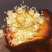 お買い得  プラグイン式電源-6m 400個のLEDストリングライト、爆竹クラスターガーランドライト、屋外用クリスマスフェアリーライト（パチパチ音付き）、DC31Vクリスタルクラックルボールフェアリーライト（パティオ、窓、パーティーの装飾用） - EU/米国/英国プラグ