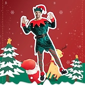 billiga Vuxna juldräkter-Alf Kläder Finkostym Julkostym Herr Dam Jul Nyår julafton Cosplay kostym Vuxen Fest Jul Topp Skärp Strumpor Skor Hatt
