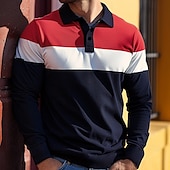 abordables Polo de rugby pour hommes-Homme Rayure Polo de rugby Polos de Rugby manche longue Polos Col Vêtement décontracté de travaile Formel Extérieur Rue Tenue Quotidienne Boutons Impression 3D Printemps Automne Hiver Jaune Rouge Bleu