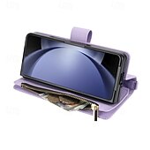 Недорогие Чехлы для Samsung-телефон Кейс для Назначение Z-сгиб 6 Z Fold 5 Z Fold 4 Z Fold 3 Кейс на заднюю панель со стендом Молния с ремешком Ретро ТПУ Кожа PU