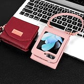 cheap Samsung Cases-Phone Case For Z Flip 6 Z Flip 5 Z Flip 4 Z Flip 3 Back Cover with Stand Holder with Wrist Strap Card Slot Retro TPU PU Leather