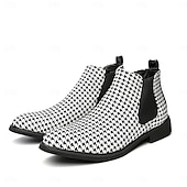 billiga Chelsea stövlar-chelseaboots för män i houndstooth-mönster – klassiska slip-on ankelboots med elastiska sidopaneler för formella och vardagliga tillfällen