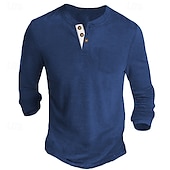 preiswerte Lässiges Henley-T-Shirt-Herren Henley Shirt Tee langarmshirt Glatt Henley Casual Festtage Langarm Button-Down Bekleidung Baumwollmischung Modisch Designer Komfortabel Essential
