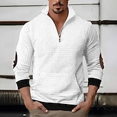 economico Felpe di base-Per uomo Maglia Felpa a nido d&#039;ape Felpa con zip corta Nero Bianco Blu marino Cachi Grigio scuro Mezza zip Semplice Patchwork A coste Tasca Frontale Quotidiano Ferie Uscire senza stampa Poliestere