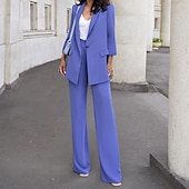abordables Blazers y Trajes-Mujer Trajes Formal Botón Color sólido Cómodo Moda Ajuste regular Ropa de calle Primavera Negro S