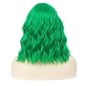 halpa Synteettiset trendikkäät peruukit-bob-peruukit naisille lyhyt kihara aaltoileva peruukki otsatukkalla olkapäiden pituus lyhyt bob-peruukki naisille tytöille synteettinen peruukki cosplay joulujuhlaperuukit St.patrickin päivän peruukit