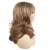 economico parrucca più vecchia-parrucche bionde per donne parrucca sintetica parrucca ondulata bordeaux nero marrone capelli sintetici donna riga in mezzo resistente al calore per feste quotidiane