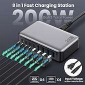 Недорогие USB-концентраторы-200 Вт usb c зарядное устройство блок gan 8-портовый usb c быстрая зарядная станция pps pd 65 Вт ноутбук зарядное устройство адаптер