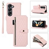 お買い得  サムスン用ケース-電話 ケース 用途 Zフォールド6 Z Fold 5 Z Fold 4 Z Fold 3 フリップカバー スタンド付き ジッパ－ リストストラップ付き レトロ風 TPU PUレザー
