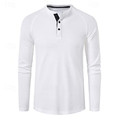 olcso Alkalmi Henley póló-Férfi Póló Gofri Henley ing Henley ing Tee Top Hosszú ujjú ing Sima Henley Utca Vakáció Hosszú ujj Ruházat Poliészter Divat Dizájn Alap