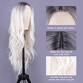 abordables Perruques Synthétiques Sans Bonnet-perruque longue ondulée pour femme, perruque longue bouclée avec raie au milieu, cheveux synthétiques résistants à la chaleur, perruque en fibre naturelle pour une utilisation quotidienne en fête,