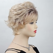 economico parrucca più vecchia-parrucche bionde corte e ricce per vecchie signore parrucca ondulata per donne parrucca sintetica con capelli naturali per costume cosplay festa quotidiana