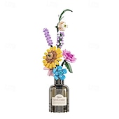 baratos Brinquedos de Montar-conjunto de buquê de construção de flores brinquedos de construção de flores blocos de construção brinquedos de tijolos de flores projeto criativo para decoração de sala de casa presentes de