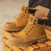 baratos Botas de trabalho-Homens Botas Botas de trabalho Couro Premium Confortável Antiderrapante Com Cadarço Amarelo Cáqui