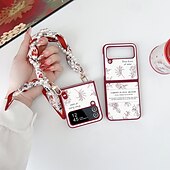 رخيصةأون جراب سامسونج-هاتف غطاء من أجل سامسونج جالاكسي زد فليب 6 Z Flip 5 Z Flip 4 غطاء خلفي مع رباط المعصم ضد الصدمات مكتب  /  الأعمال TPU جلد PU