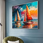 preiswerte Landschaftsgemälde-Segelboot-Ölgemälde, handgefertigt, abstraktes Segelboot-Kunstgemälde auf Leinwand, handgefertigtes nautisches Ölgemälde, große Segelschiff-Gemälde, Wandkunst, modernes Seestück-Gemälde für