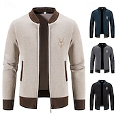baratos suéter cardigã masculino-Homens Sueter Cardigan Suéter Cortado Suéter com zíper Suéter de malha Estriado Tricotar Padrão Patchwork Bolsos Bloco de cor Colarinho Chinês Moda Clássico Roupa Diária Encontro Roupa Outono