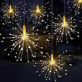 baratos Luzes solares de corda-4 luzes de fogos de artifício solares, luzes de caminho solares 360 leds com controle remoto 8 modos, luzes externas à prova d&#039;água para jardim, quintal, pátio, passarela, decorações de natal e