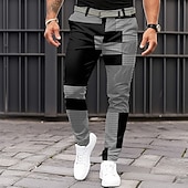 billige Slank-Herre Geometrisk Fargeblokk Lapper Dressbukser Medium Midje Business Casual Formell Hverdag Glidelås Lomme Sommer Vår Høst 3D-utskrift Svart Rosa Blå