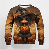 billiga Pojkes Halloween kostymer-Halloween Pojkar 3D Grafisk Tecknat Pumpa T-shirt Långärmad Vår Höst Mode Grundläggande Polyester Barn 4-12 år Rund hals Utomhus Ledigt Dagligen Normal