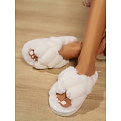 economico Ciabatte e infradito da donna-Per donna Pantofole Pantofole fuzzy Pantofole da interno Ciabatte calde Interni Giornaliero In pile Piatto Punta tonda Felpato Informale minimalismo Pelliccia sintetica Mocassino Colorato Nero Bianco