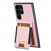 זול מארז סמסונג-טלפון מגן עבור S24 Ultra S23 Ultra Plus S22 Plus Ultra S25 Ultra כיסוי אחורי עם מעמד חריץ לכרטיס עמיד בזעזועים רטרו TPU PC עור PU