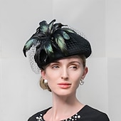 voordelige Feesthoeden-hoeden wollen baret hoed bolhoed / cloche hoed bruiloft cocktail elegante bruiloft met veren hoofddeksel hoofddeksels