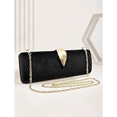 cheap Clutches &amp; Evening Bags-Women&#039;s Velvet Clutch Bag with Gold Feather Accent and Chain Strap - Elegant Evening Bag for Formal Events and Parties