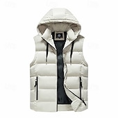 halpa Gilets-Miesten Puffer Vest Pehmustettu Liivi Gilet Tikattu liivi Päivittäin Deitti Loma Muoti Vapaa-aika Syystalvi Tasku Polyesteri Pidä lämpimänä Mukava Tavallinen Vetoketju Hupullinen Normaali Musta