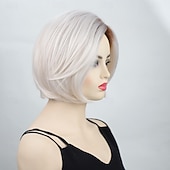 economico parrucca più vecchia-parrucche corte biondo platino per donne parrucca bob parrucca liscia naturale riga laterale per cosplay da festa quotidiana