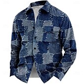 cheap Men&#039;s Shirt Jacket-Men&#039;s Plaid Geometric Pattern Corduroy Shirt Shirt Jacket Overshirt Long Sleeve Vintage Casual Formal Dailywear Fall &amp; Winter Turndown Collared Shirts Buttons 3D Print 2 Pockets 1pc Light Blue Navy
