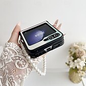 お買い得  サムスン用ケース-電話 ケース 用途 Zフリップ6 Z Flip 5 Z Flip 4 Z Flip 3 バックカバー リストストラップ付き 耐衝撃 レトロ風 TPU PUレザー