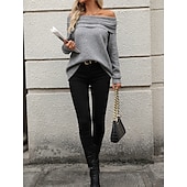 voordelige Effen kleuren-Dames Trui Streetwear Dagelijks Casual Effen Kleur Wijde col Gebreid Lange mouw Normale tops breien Werk Blozend Roze Khaki Herfst Winter