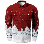 abordables Tenue de scène de Noël-Chemises imprimées de scène de Noël pour hommes, mode flocon de neige, veste décontractée en velours côtelé, manches longues, soirée, vêtements de tous les jours, festival, automne&amp;amp;chemises