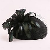 voordelige Feesthoeden-hoeden wollen baret hoed bolhoed / cloche hoed bruiloft cocktail elegante bruiloft met veren hoofddeksel hoofddeksels