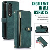 baratos Capa Samsung-telefone Capinha Para Dobra Z 6 Z Fold 5 Z Fold 4 Z Fold 3 Capa traseira Com Suporte Zíper com cordão Retro TPU Couro PU