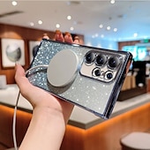 abordables Carcasas Samsung-teléfono Funda Para S24 S24 Ultra Plus S24 FE S23 S22 S21 S20 Ultra Plus FE S25 Ultra Funda Trasera Magnética Soporte de carga inalámbrica Antigolpes Retro Enchapado