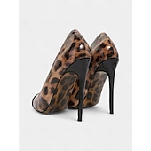 abordables Talons Aiguilles-talons aiguilles imprimé léopard pour femmes – escarpins à bout pointu en cuir verni rouge pour fêtes et événements nocturnes