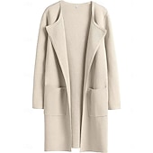 abordables Manteaux &amp; trenchs-Femme Manteau d&#039;hiver Chaud Respirable Poche Décontractées Plein Vacances Plein Air Usage quotidien Sortie Ouvrir le devant Longue Col rabattu Standard manche longue Vêtements d&#039;extérieur Noir Marron