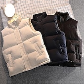 billiga Herrarnas puffer väst-Herr Pufferväst Dagligen Ledigt Vår &amp; Höst Ficka Polyester Bekväm Ensfärgat Dragkedja Hög krage Svart Vit Blå Väst