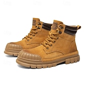 baratos Botas de trabalho-Homens Botas Botas de trabalho Couro Premium Confortável Antiderrapante Com Cadarço Amarelo Cáqui