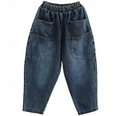 abordables Pantalones-Mujer Normal Vaqueros Pantalones Harem Moda Ropa de calle Clásico Longitud total Alta cintura Color sólido Bolsillo Transpirable Suave Microelástico Exterior Casual [negro] Azul Piscina Primavera