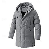 cheap Men&#039;s Downs &amp; Parkas-Men&#039;s Winter Jacket Puffer Jacket Hoodie Jacket Parka Pocket Polyster Fleece lined Daily Wear Date Vacation Long Fashion Casual Comfortable Thermal Warm Fall &amp; Winter Solid / Plain Color Black Army