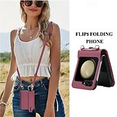 baratos Capa Samsung-telefone Capinha Para Z Virar 6 Z Flip 5 Z Flip 4 Z Flip 3 Capa traseira Com Suporte com cordão com pulseira Retro TPU Couro PU